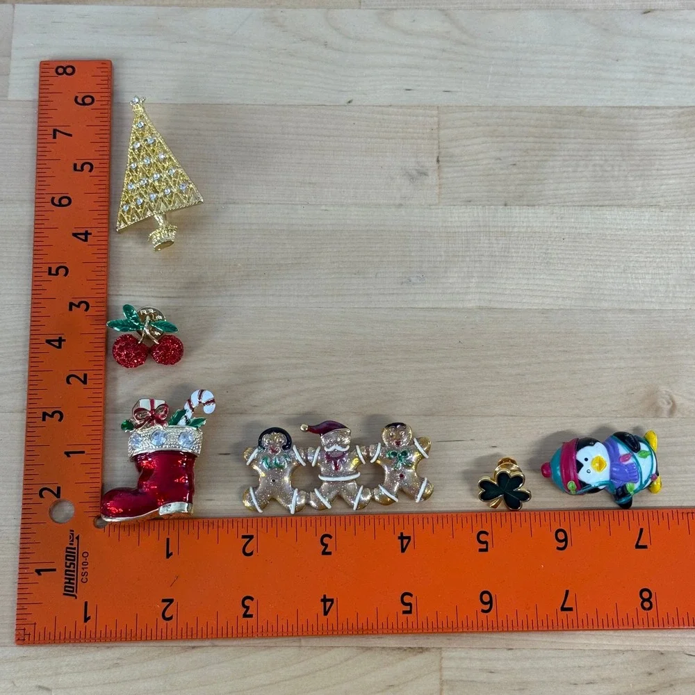 Vintage Christmas Holiday Seasonal Pin Brooch Lot Hallmark Penguin Gingerbread